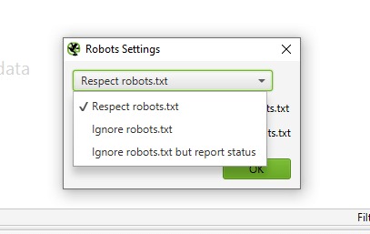 Onglet Settings : Paramètres liés aux directives robots.txt