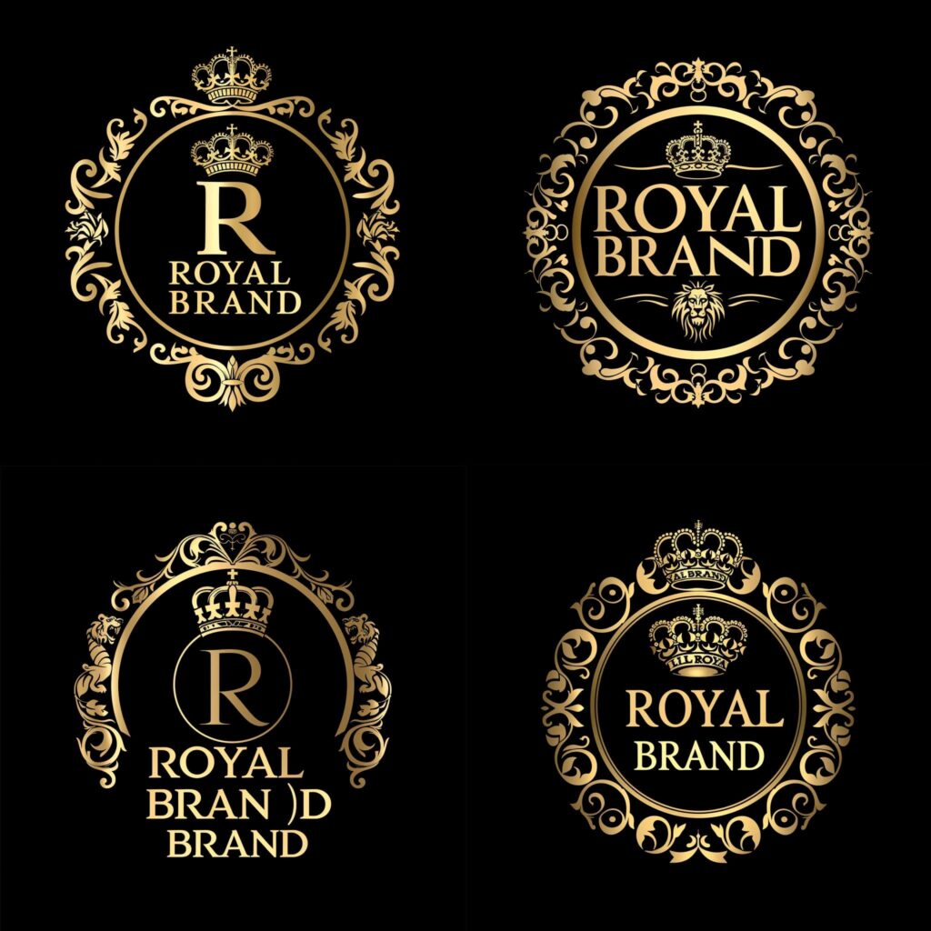 Midjourney logo royal et luxueux, mettant en avant des couronnes dorées et des ornements élégants.