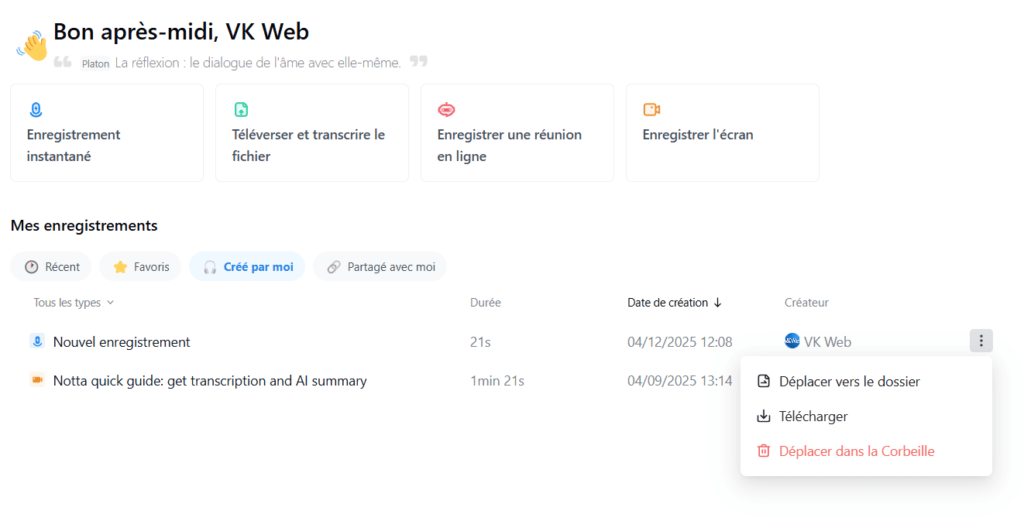 Interface-de- gestion-des- enregistrements-Notta-ai